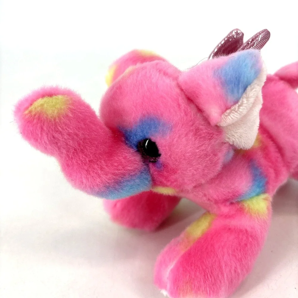 Aurora Vibrant Bright Fancies‎ Candyapple Elephant w/ Wings Pink Plush Tie Dye